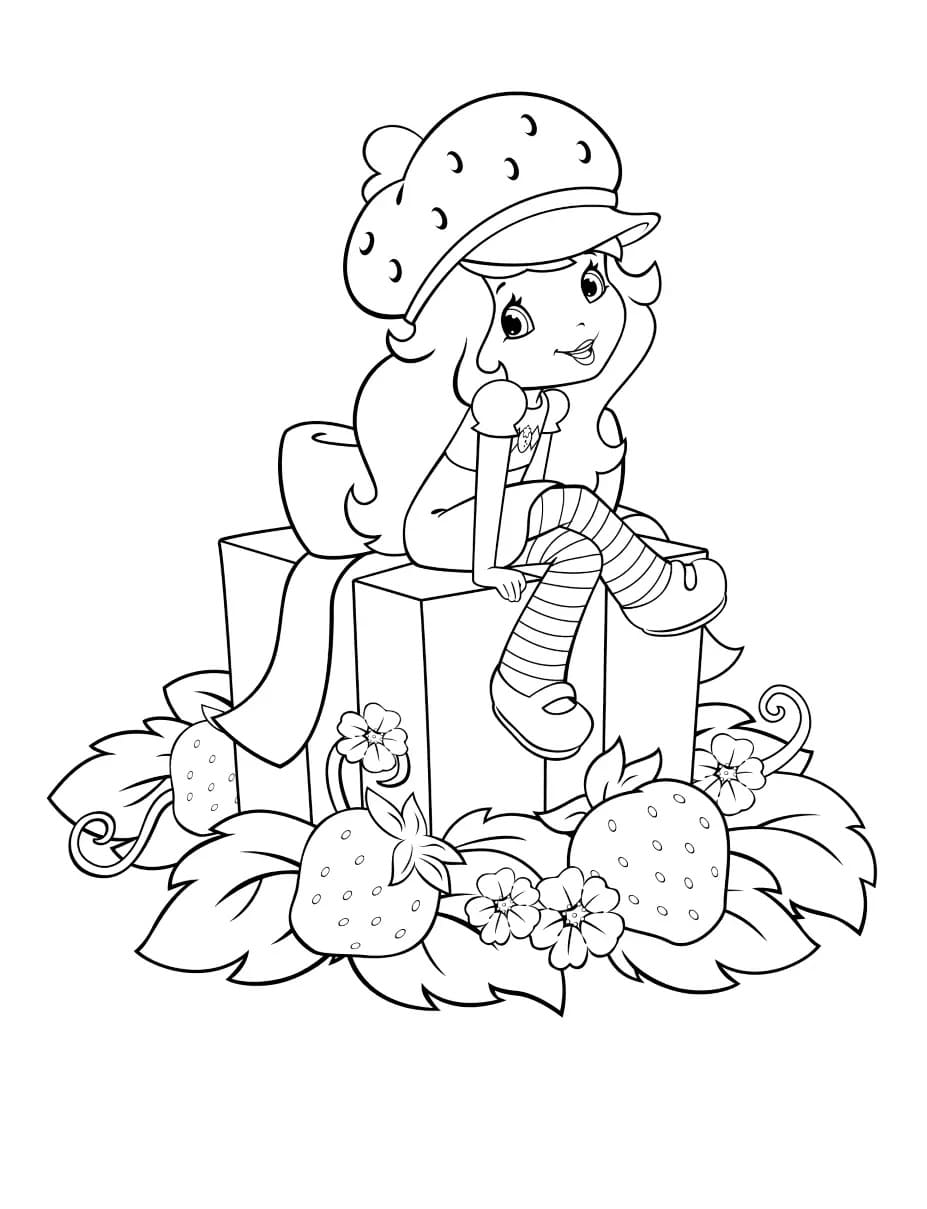 Smiling strawberry shortcake coloring page