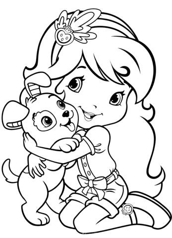 Strawberry shortcake with pupcake coloring page free printable coloring pages