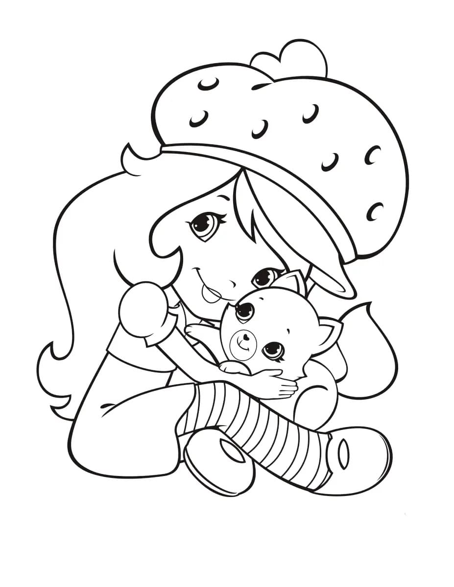 Cute strawberry shortcake and custard coloring page