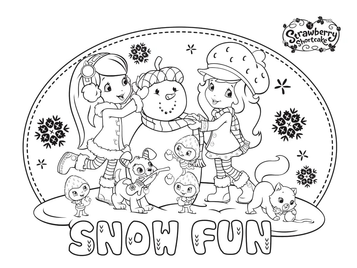 Strawberry shortcake snow fun coloring page