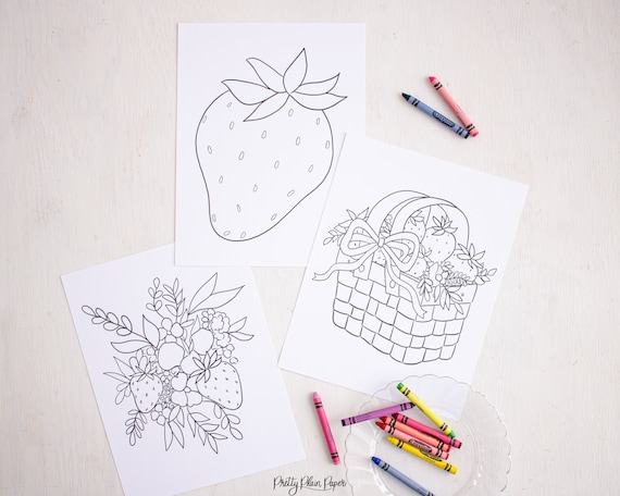 Strawberry party coloring pages printable download pink strawberry party or berry first birthday party activity for kids