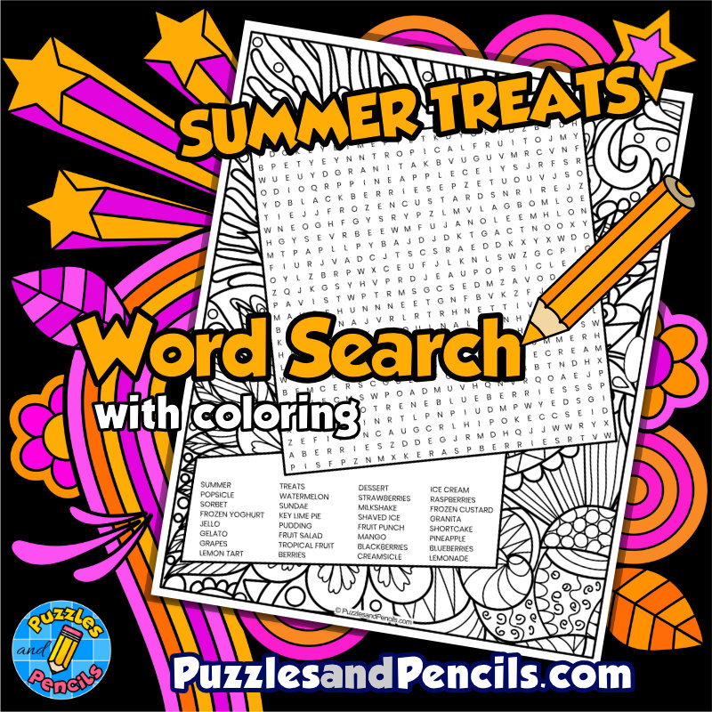 Summer treats word search puzzle with coloring summer wordsearch made by teachers