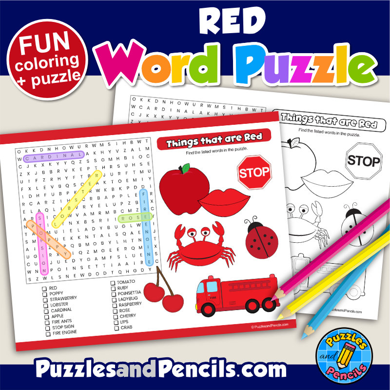 Things that are red word search puzzle and coloring color wordsearch made by teachers