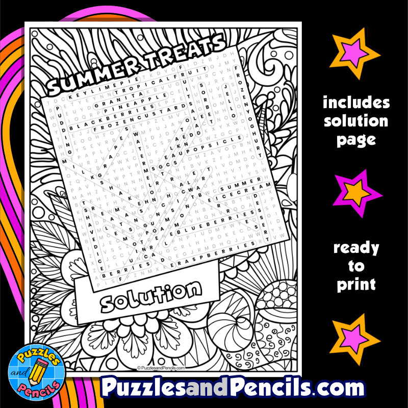 Summer treats word search puzzle with coloring summer wordsearch made by teachers