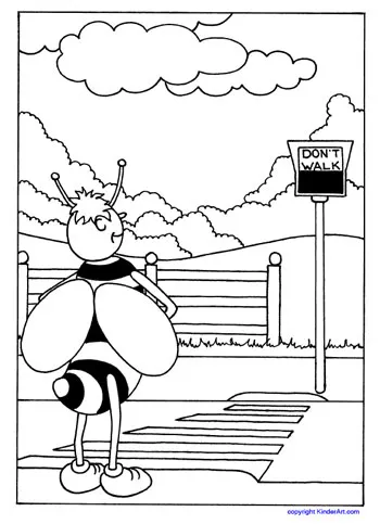 Crossing the street coloring page safety bee â