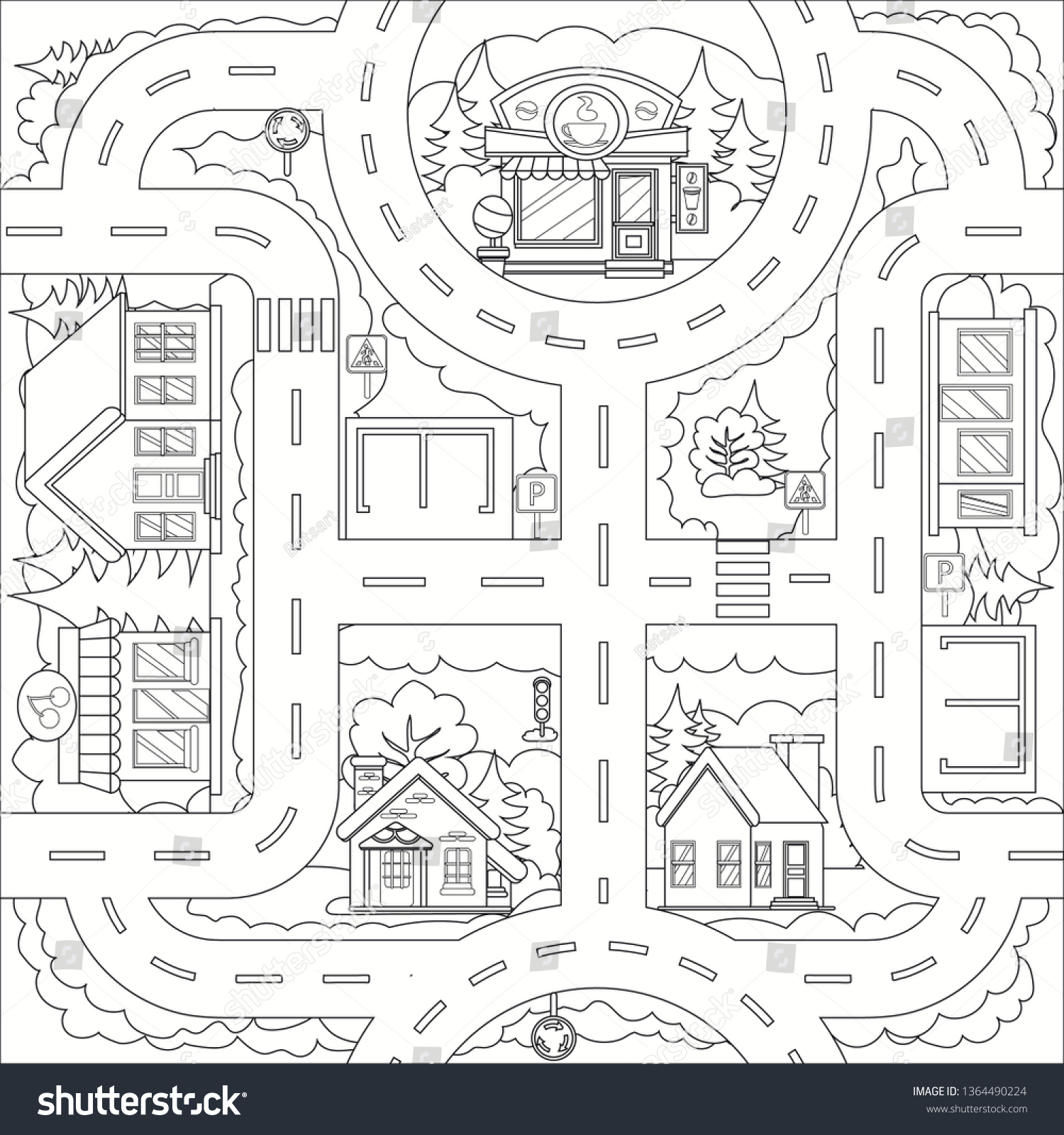 Coloring page drawing city road building stock vector royalty free