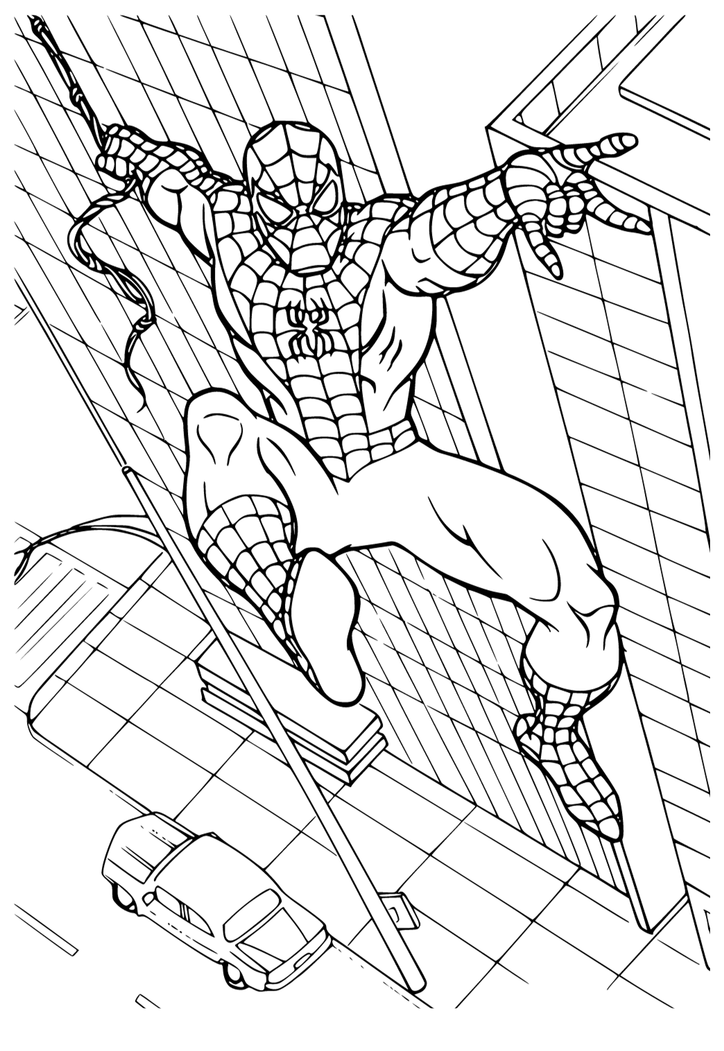 Free printable spiderman street coloring page for adults and kids