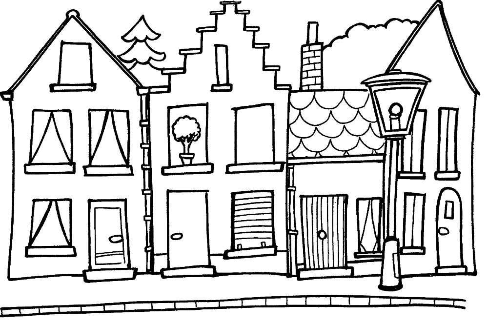 Houses on the street coloring page