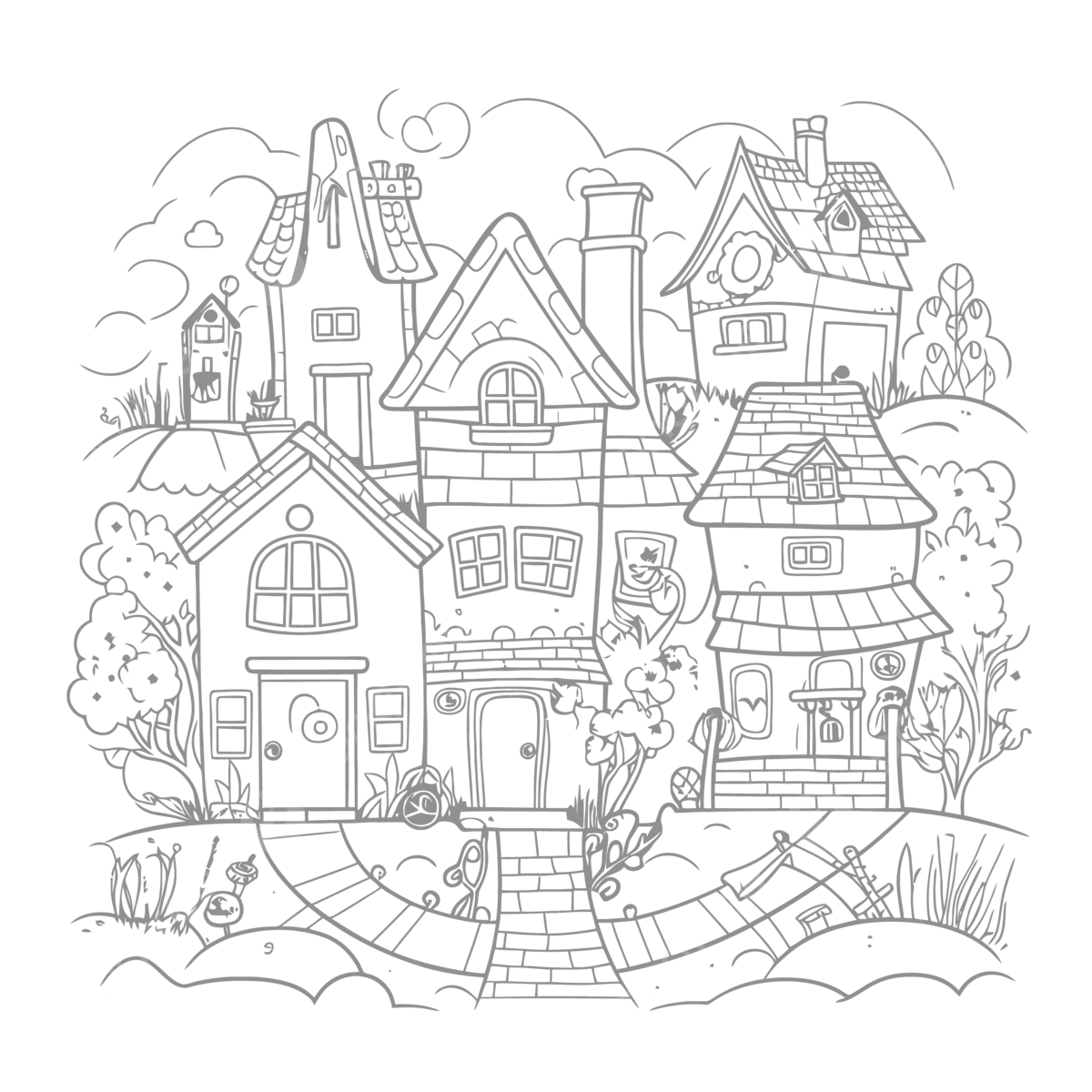 Cartoon street coloring page with detailed architecture outline sketch drawing vector cross sectional drawing cross sectional outline cross sectional sketch png and vector with transparent background for free download