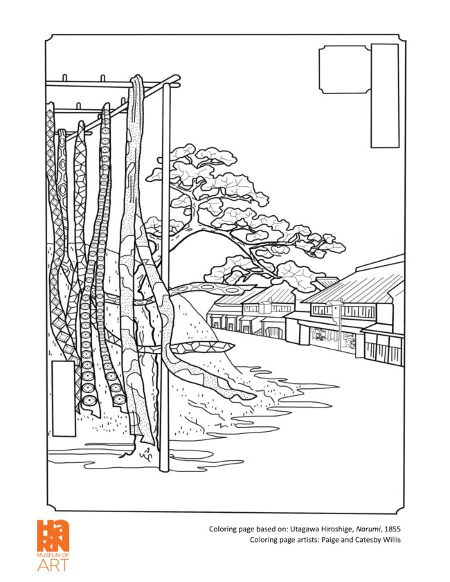 Street scene print coloring page inspired by jacob lawrence