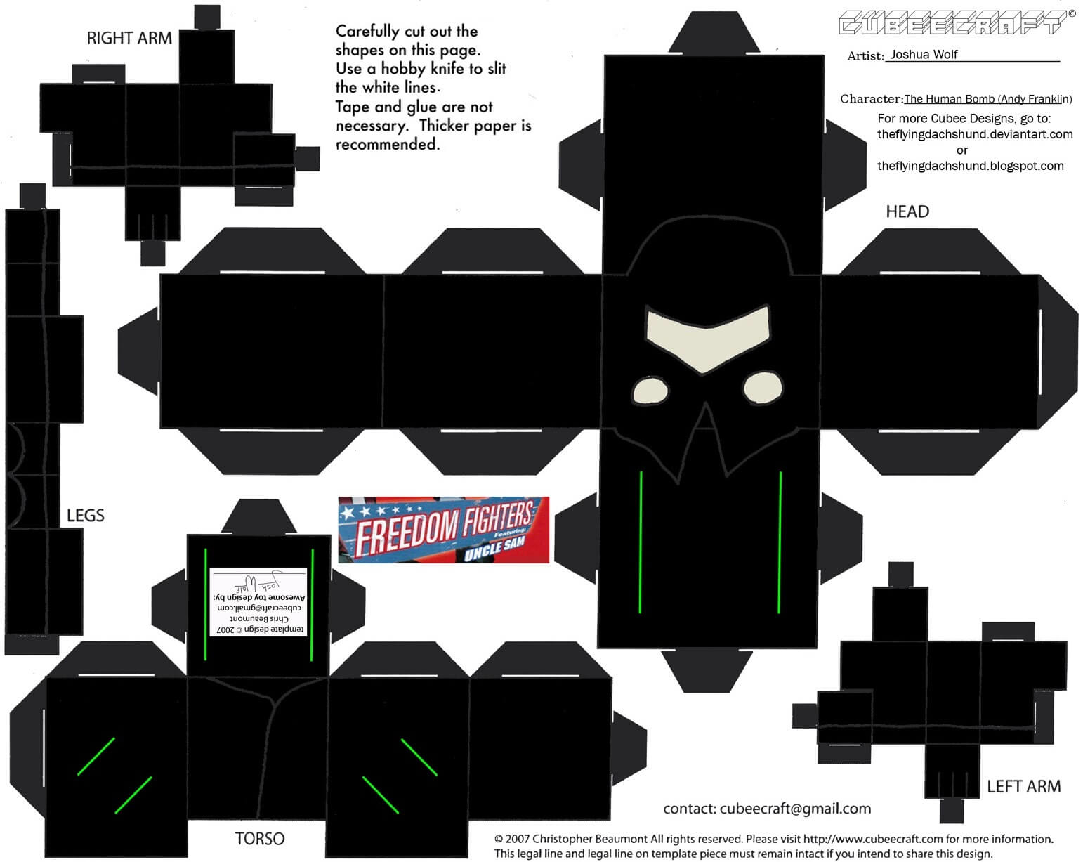 Human bomb from freedom fighters paper toy free printable papercraft templates