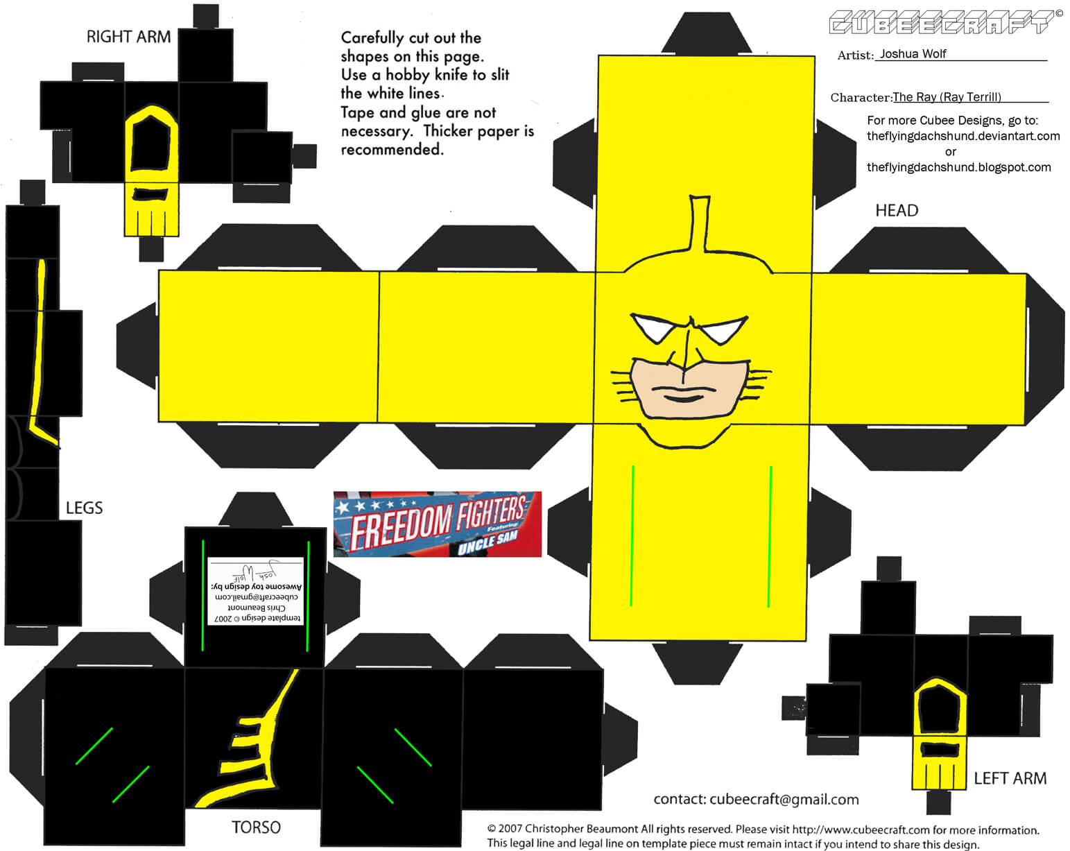 Ray from freedom fighters paper toy free printable papercraft templates