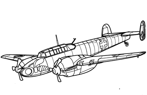 Messerschmitt bf heavy fighter aircraft coloring page free printable coloring pages