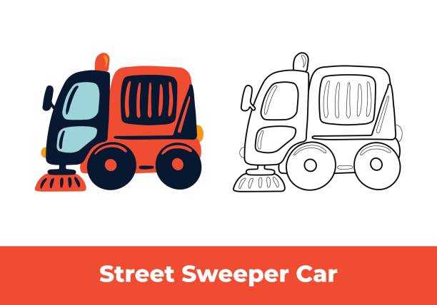 Coloring street sweeper car stock illustration