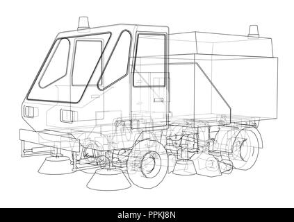 Illustration of a street sweeper truck isolated on white stock vector image art