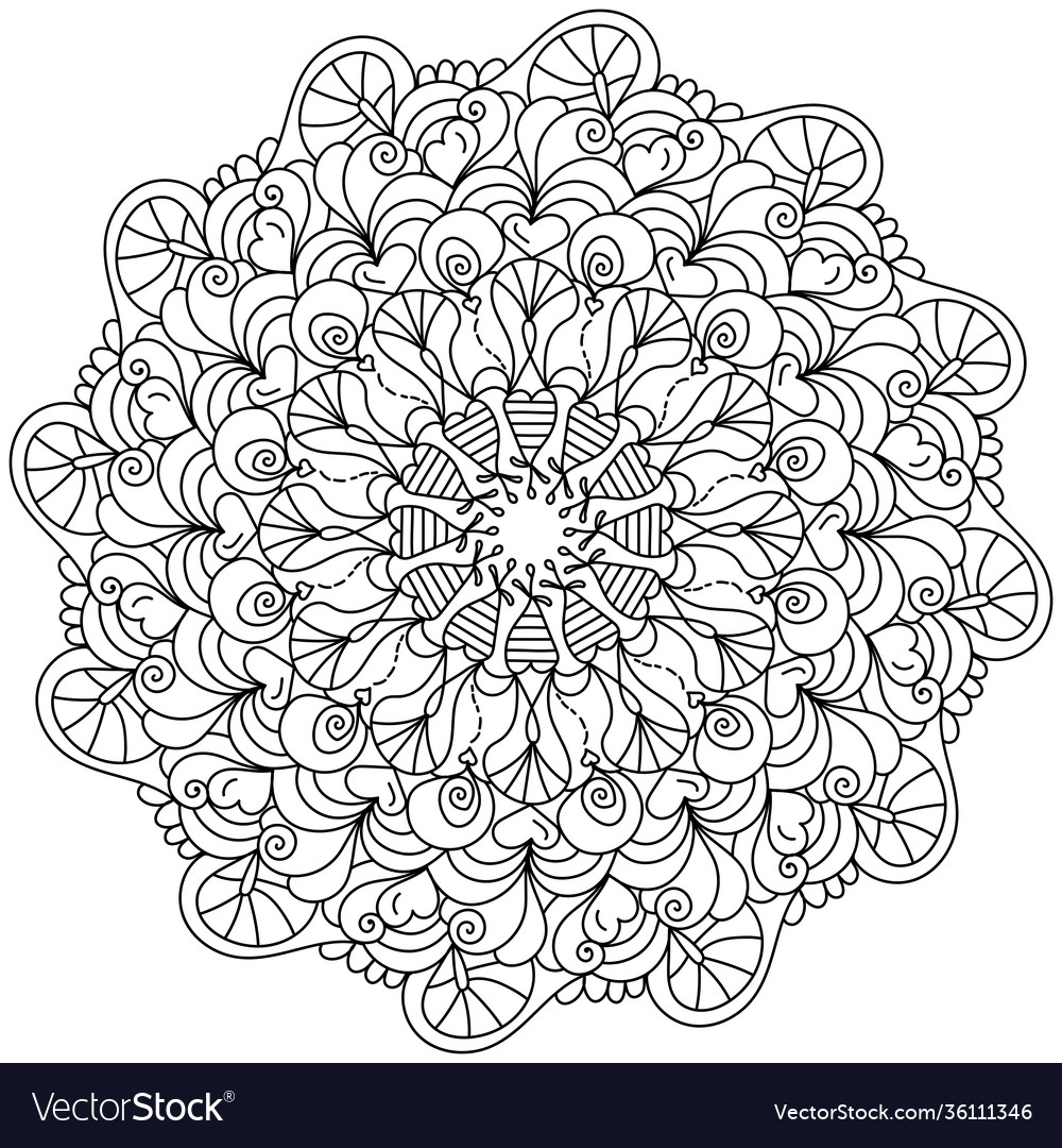 Anti stress mandala coloring page zen curls vector image