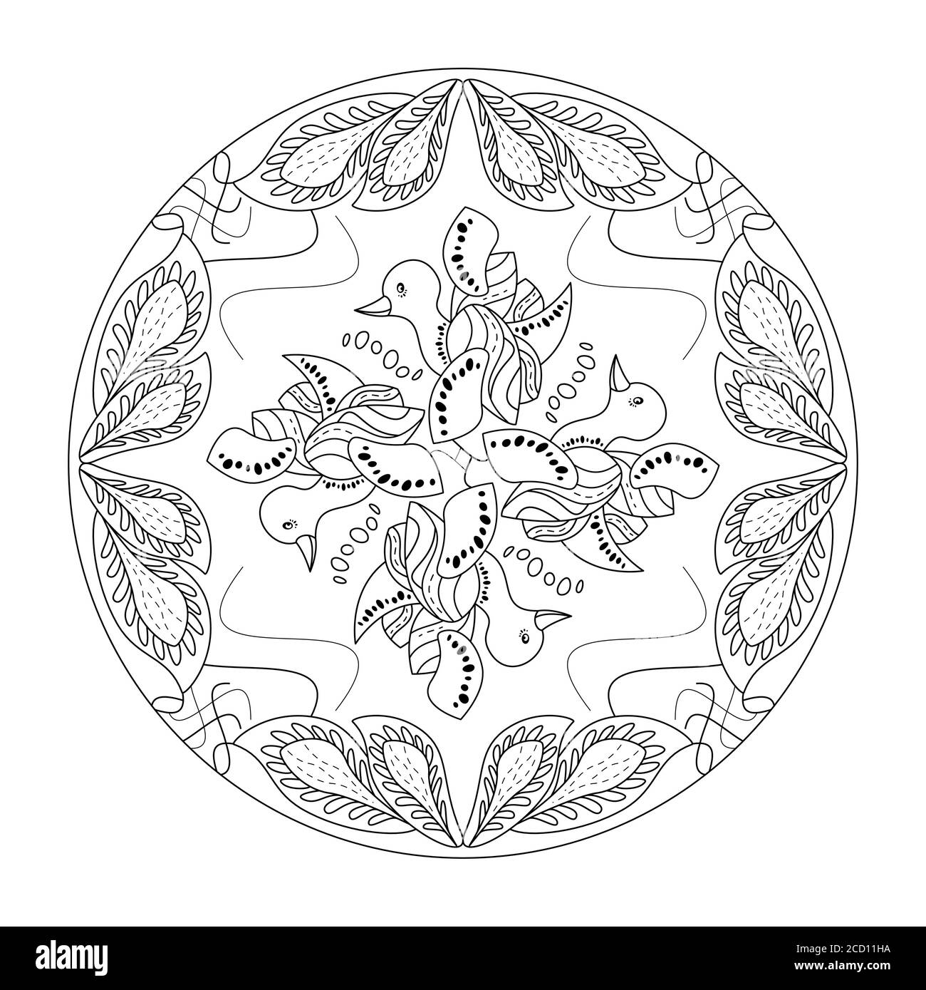 Mandala coloring page cute little duck art therapy anti