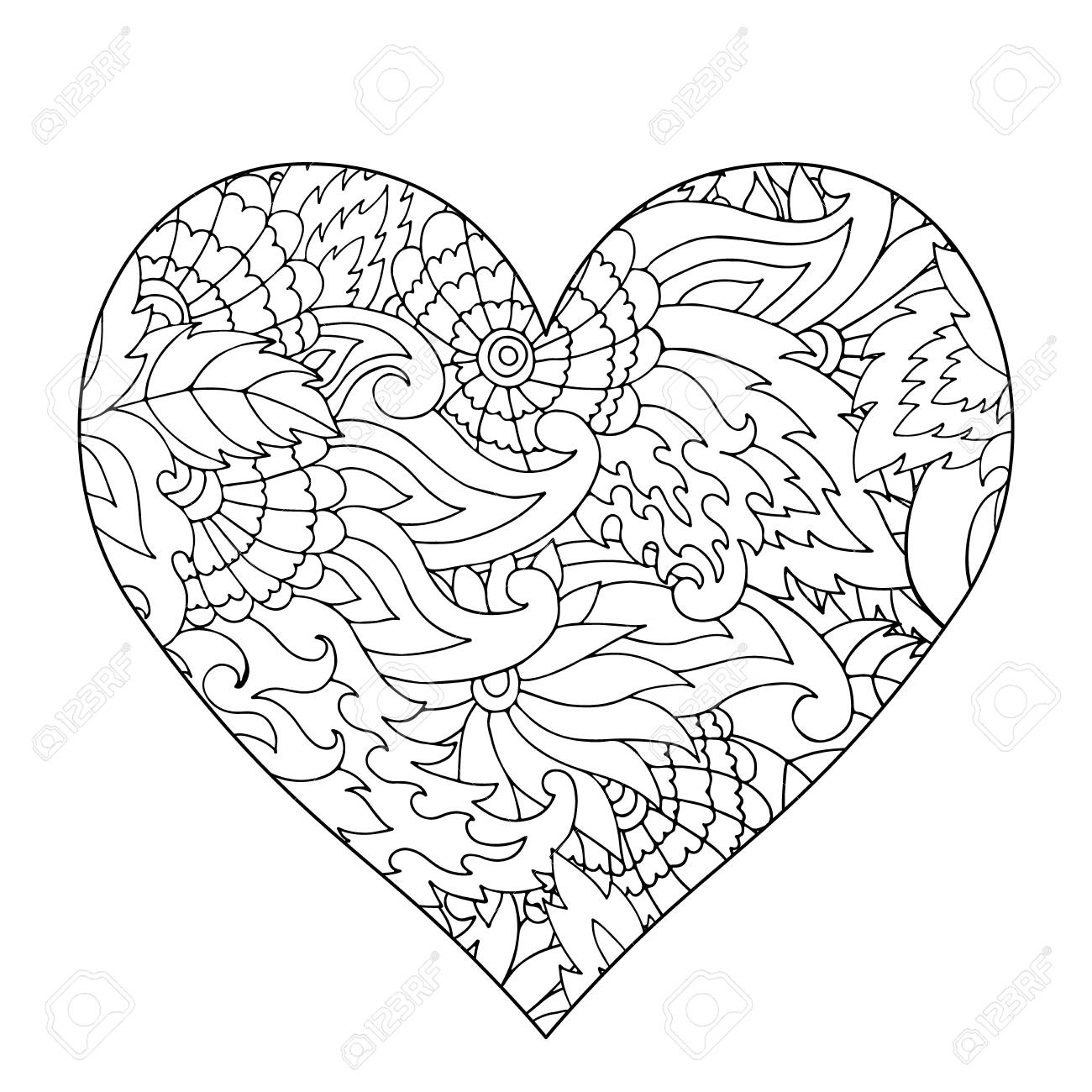 Hand drawn flower heart for adult anti stress coloring page with high details isolated on white background pattern for relax and meditation royalty free svg cliparts vectors and stock illustration image