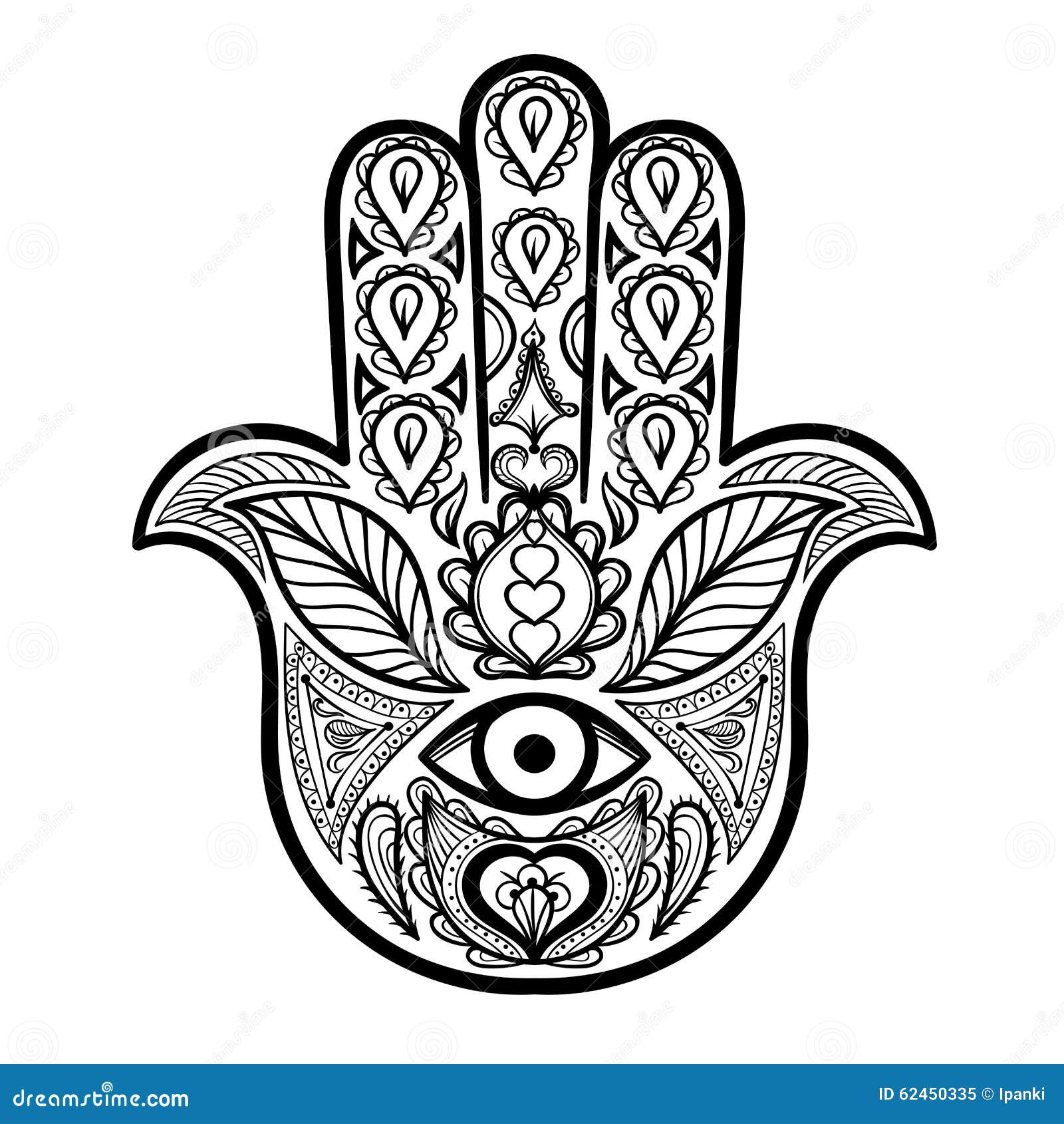 Zentangle vector hamsa hand for adult anti stress coloring pages stock vector