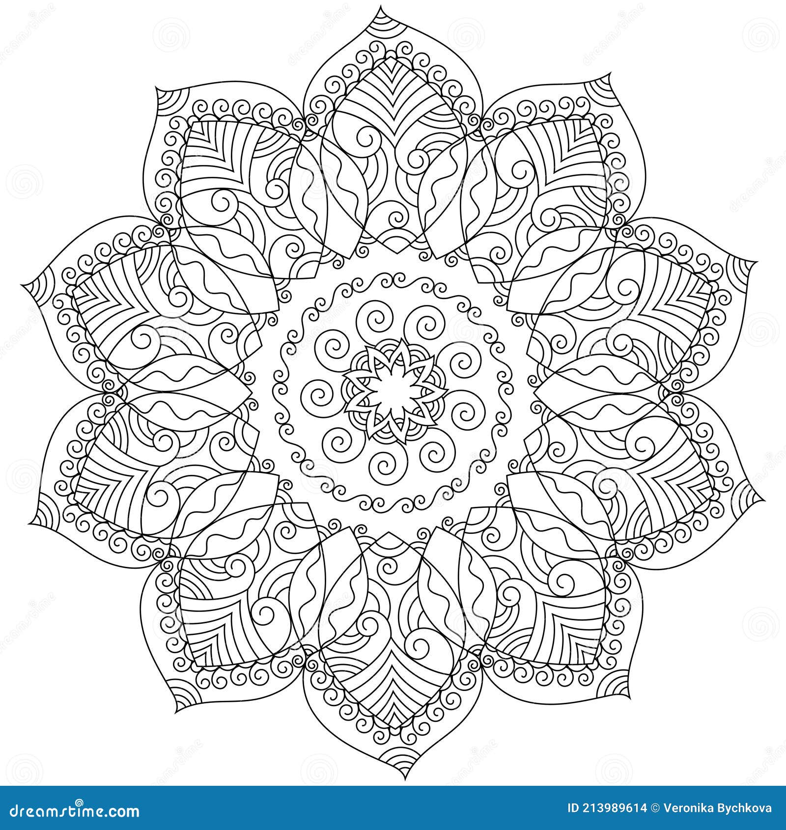 Zentangle inspired oriental mandala coloring page coloring book illustration for stress relief and relaxation stock vector