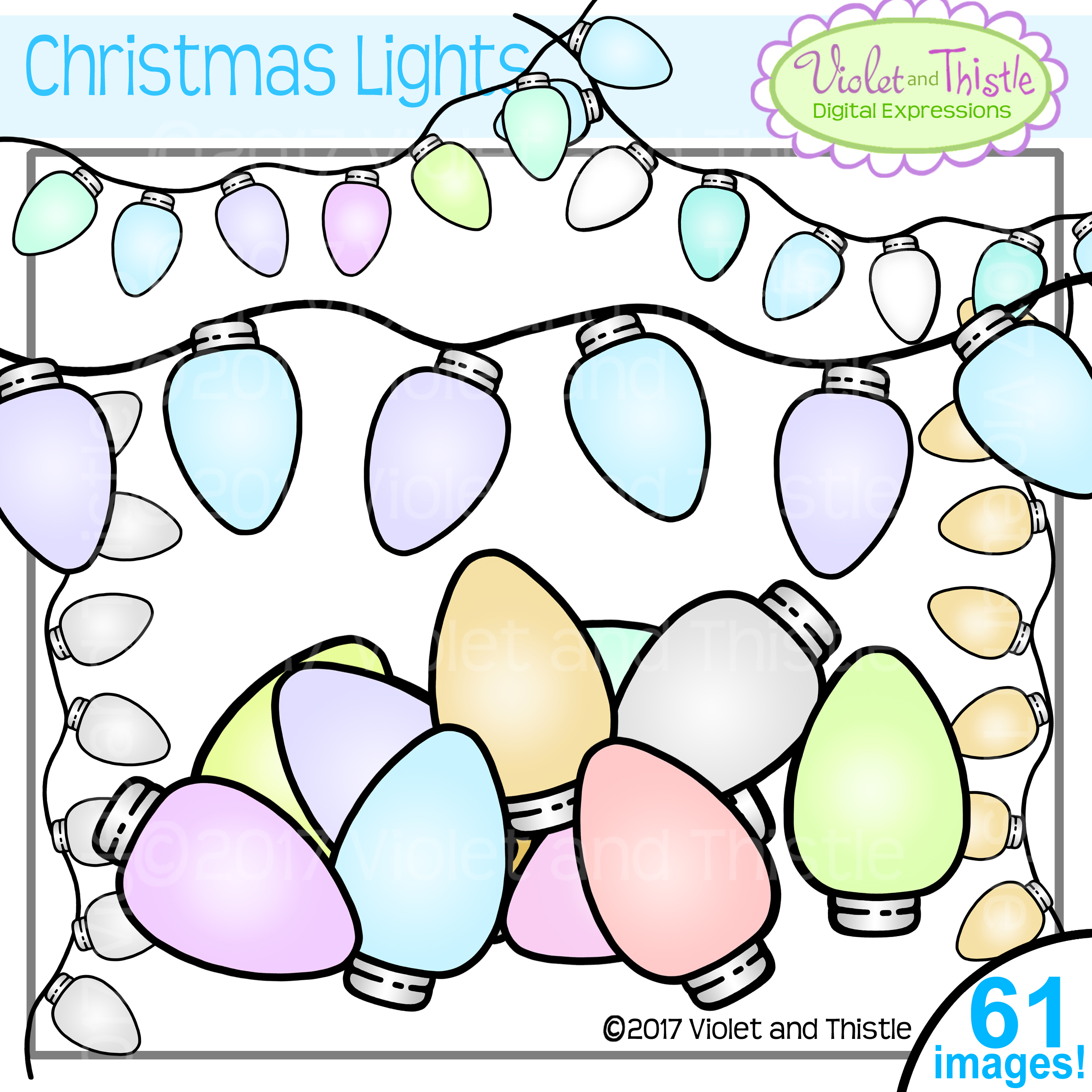 Christmas lights clipart frosty soft pastel string strand clip art retro old fashioned lights bulbs made by teachers