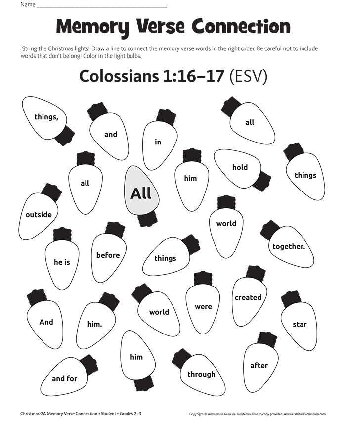 Memory verse connection kids coloring activity kids answers