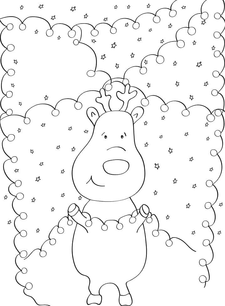 Cute reindeer and christmas lights coloring page