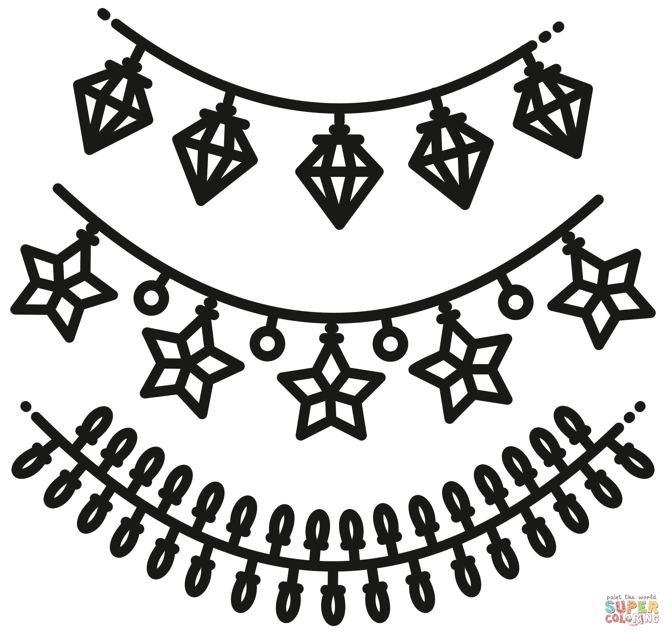 Christmas string lights coloring page free printable coloring pages