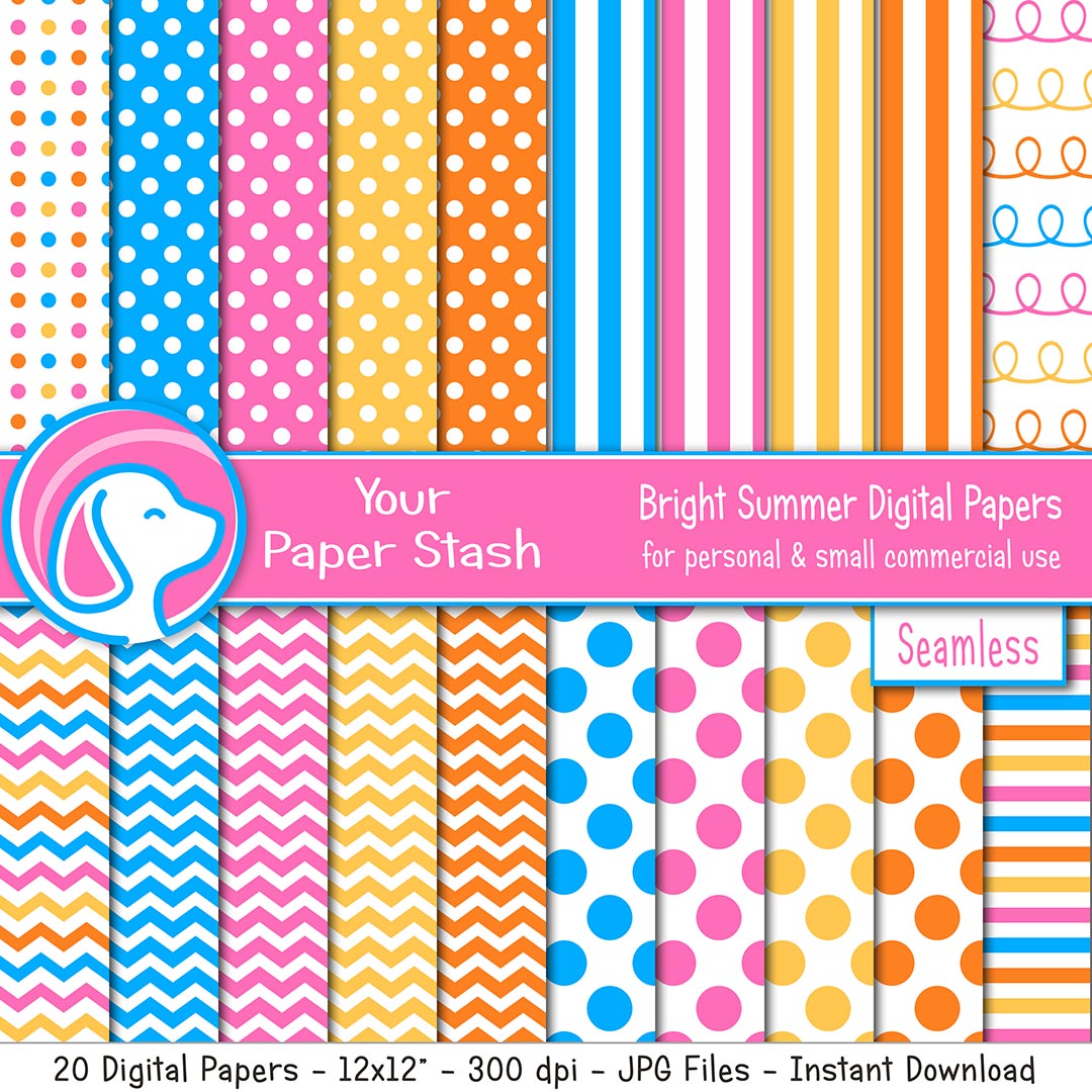 Bright summer digital scrapbooking papers in hot pink and aqua blue p â your paper stash