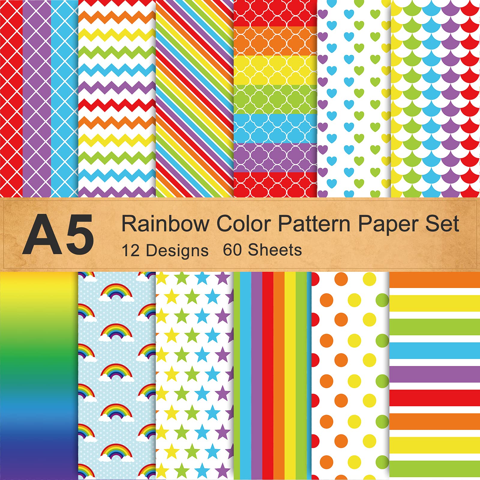 Whale rabow color paper set colorful heart star stripe wave pattern craft scrapbook paper double