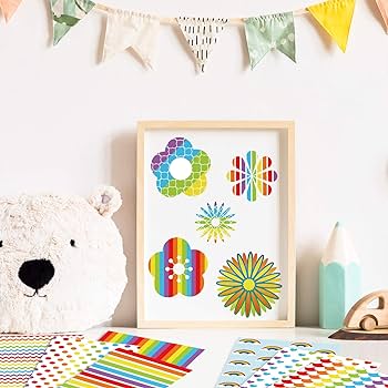 Whaline rainbow color paper set colorful heart star stripe wave pattern craft scrapbook paper double