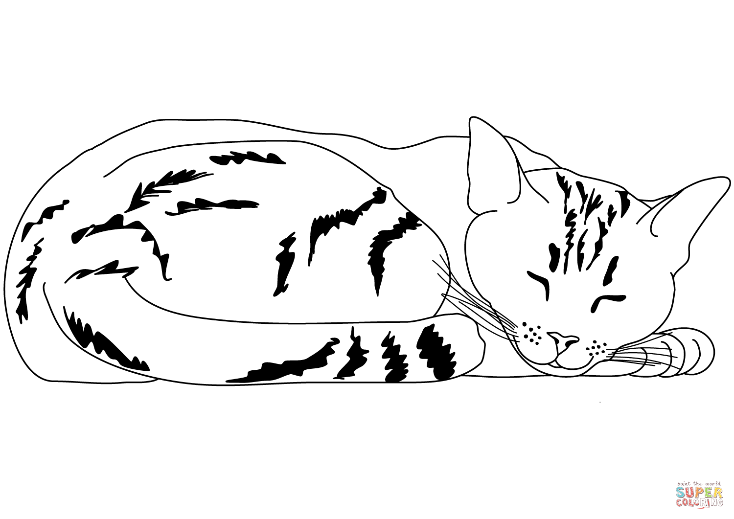 Sleeping striped cat coloring page free printable coloring pages