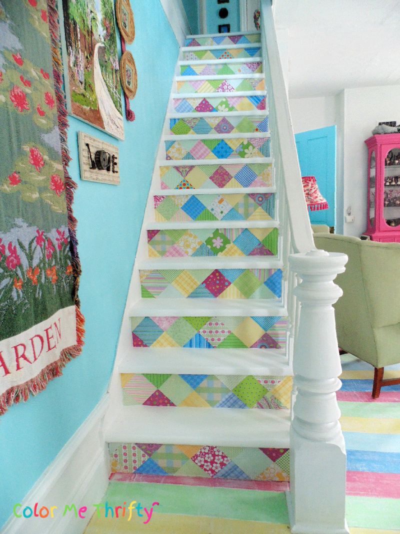 Diy scrapbook paper stairs makeover