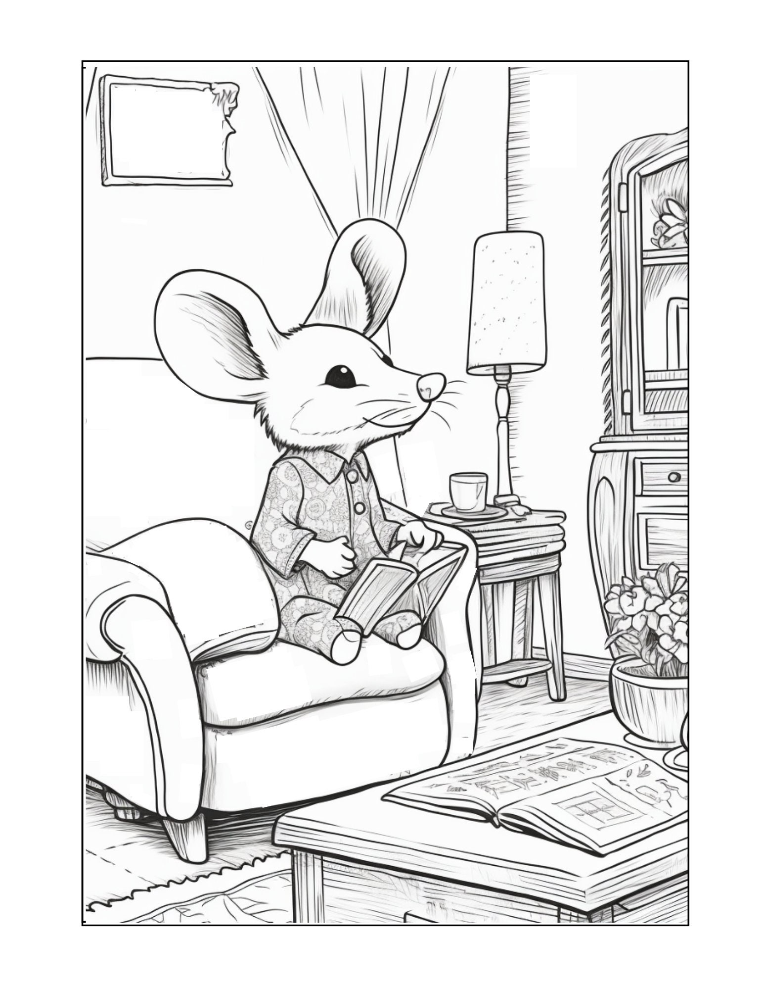 Mindy the mouse coloring page for kidsadults relaxing after work instant downloaddigital print