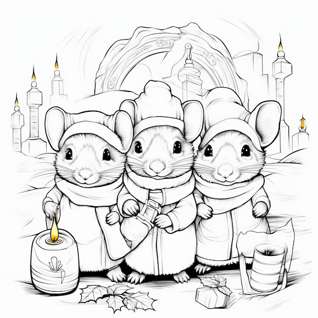 Premium ai image festive fun adorable christmas mice coloring pages for grownups