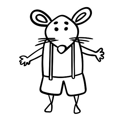 Little rodent boy symbol braces and shorts coloring page coloring book contour stock illustration