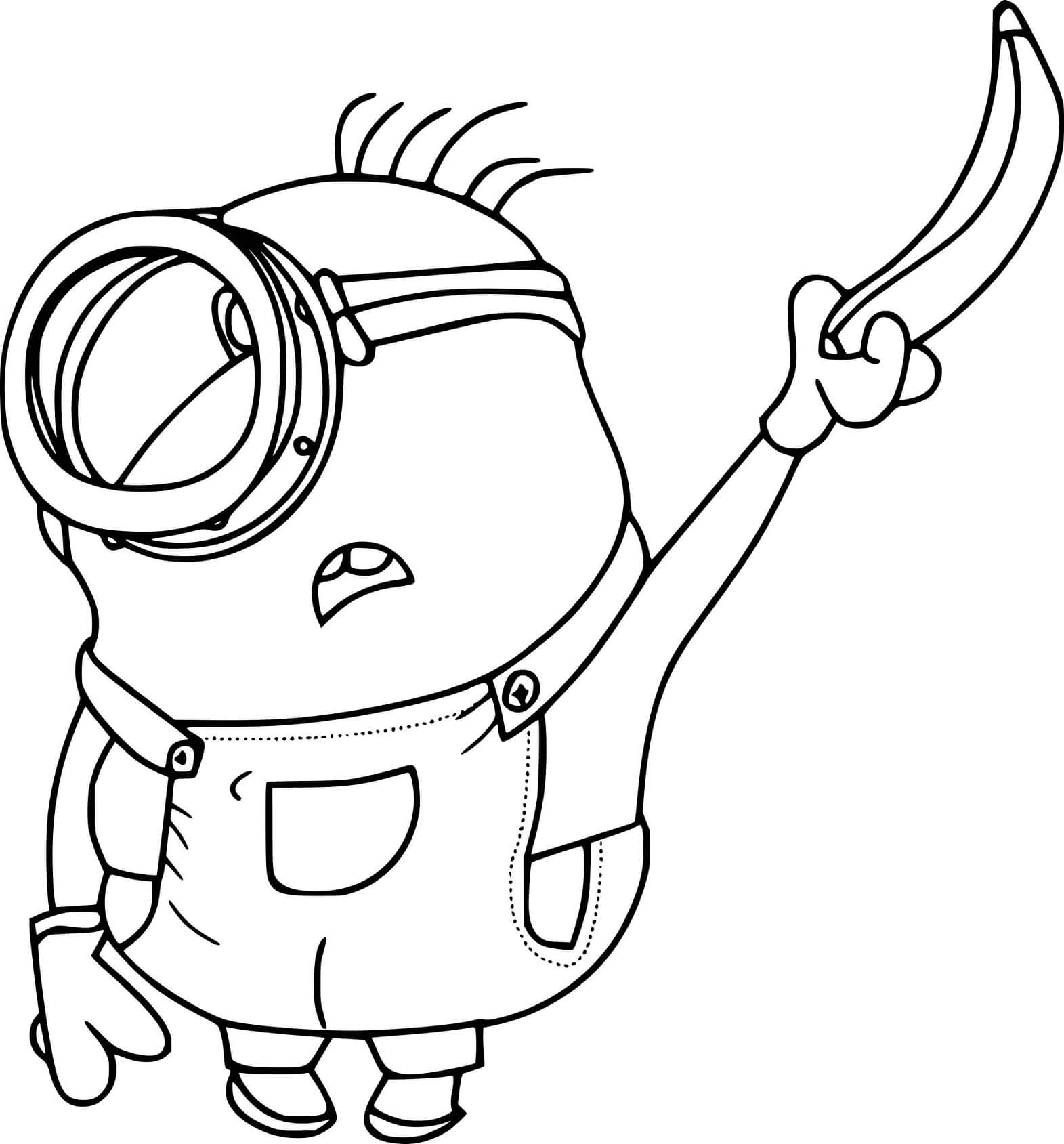 Stuart the minion holding banana coloring page