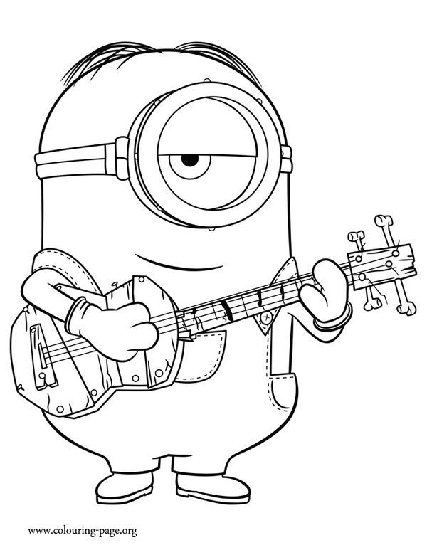 Colorful minions guitar coloring page