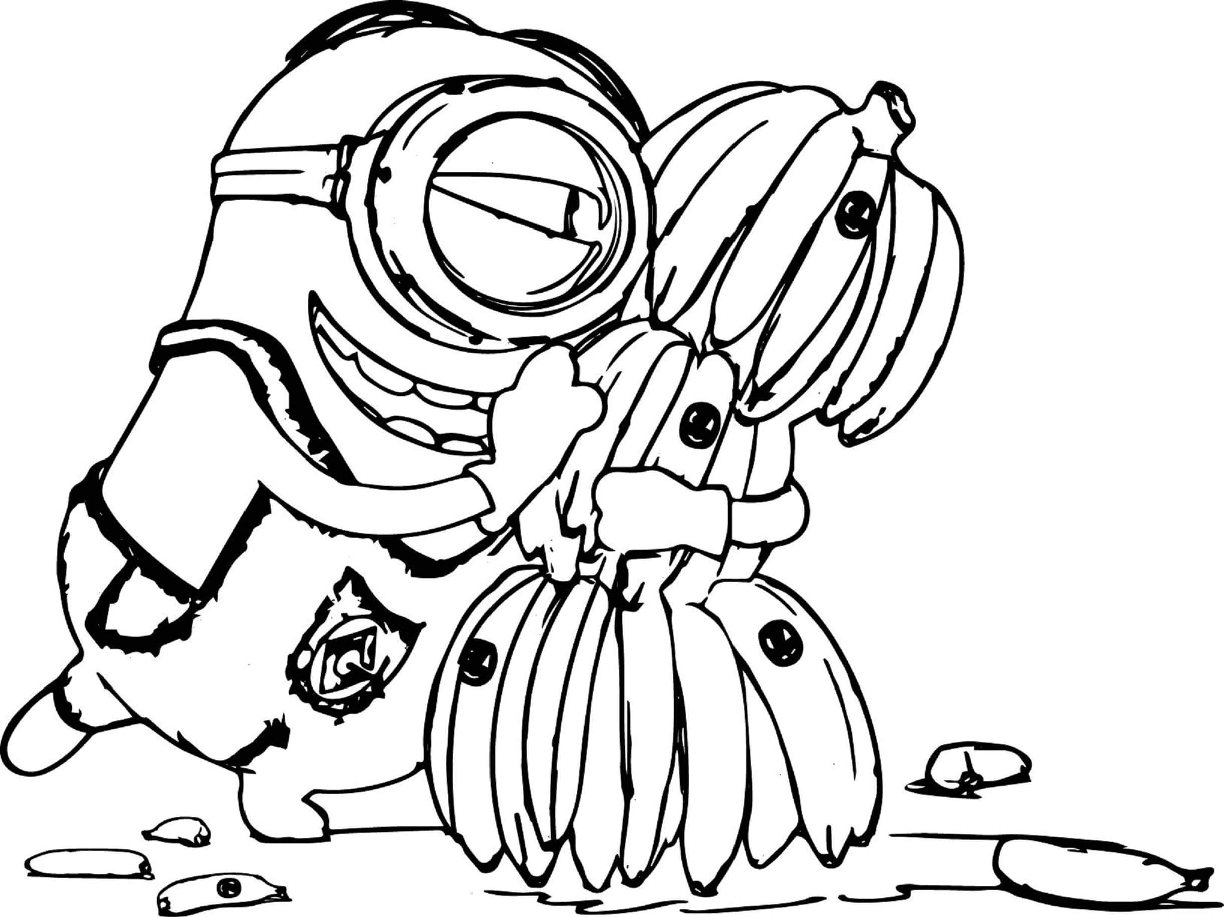 Funny minion with banana coloring page