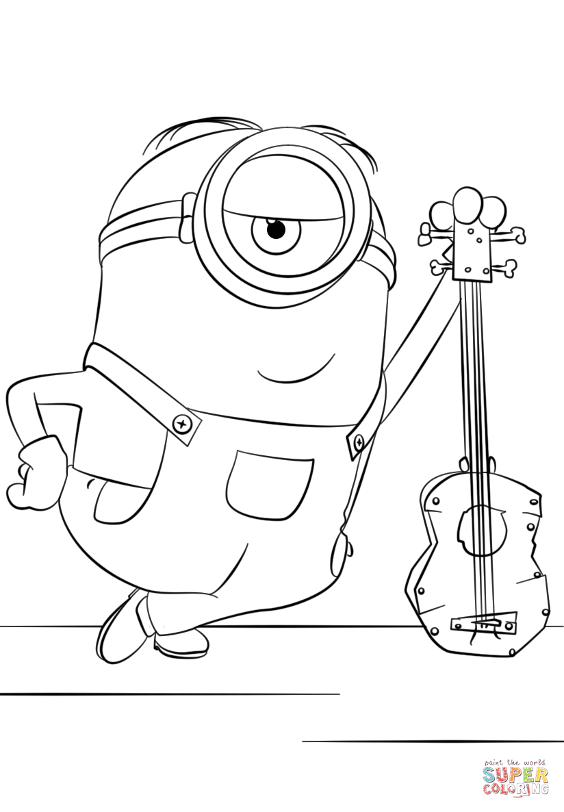 Minion stuart with guitar coloring page free printable coloring pages