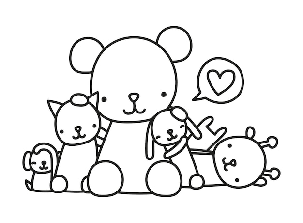 Premium vector cute stuffed animals vector illustration