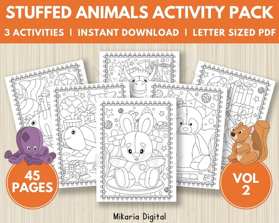 Stuffed animal coloring pages for kids digital download connect the dots printable coloring party favors art birthday party activities