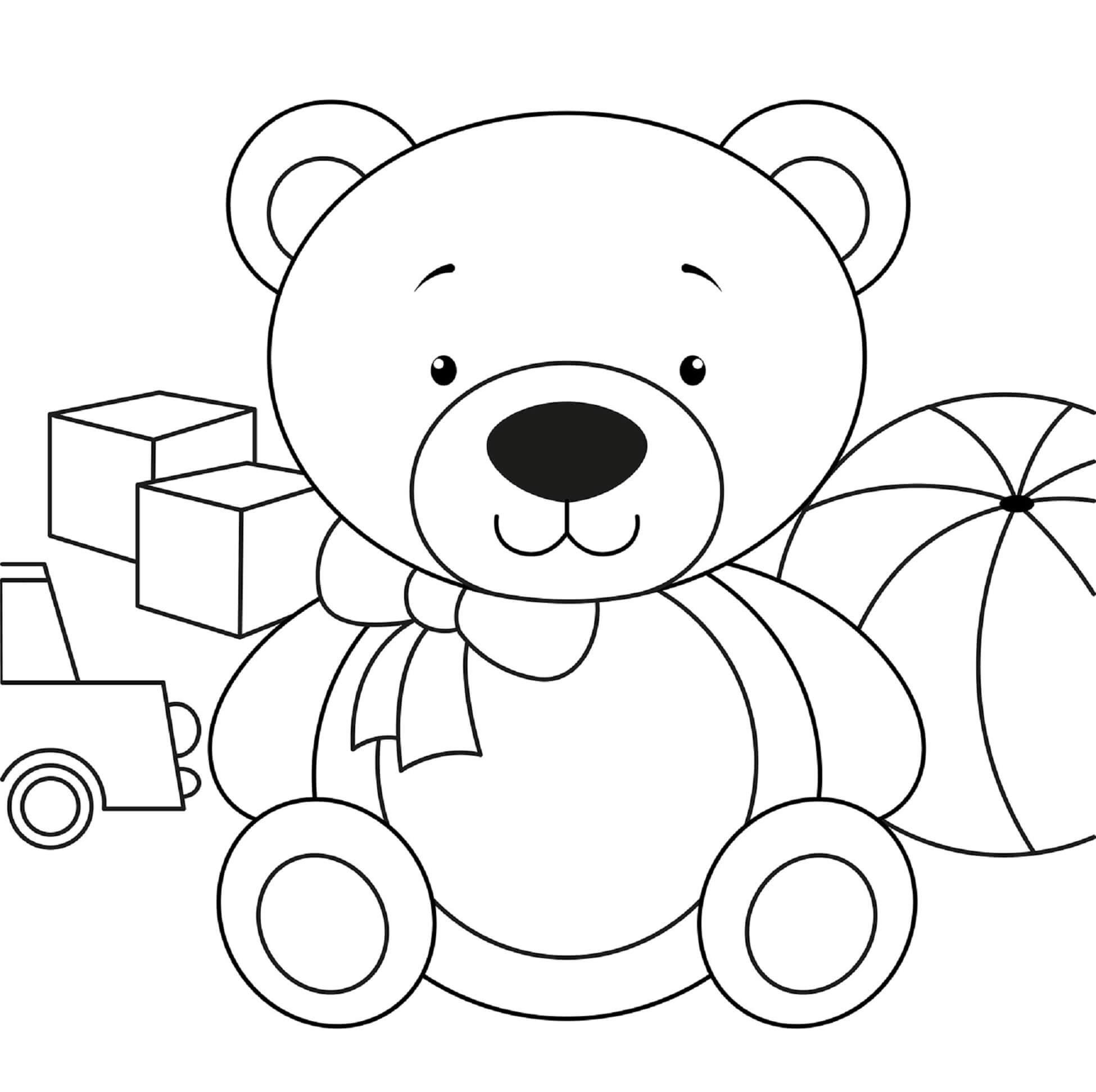 Teddy bear with toys coloring page