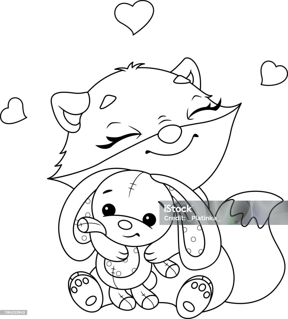 Fox with toy coloring page stock illustration