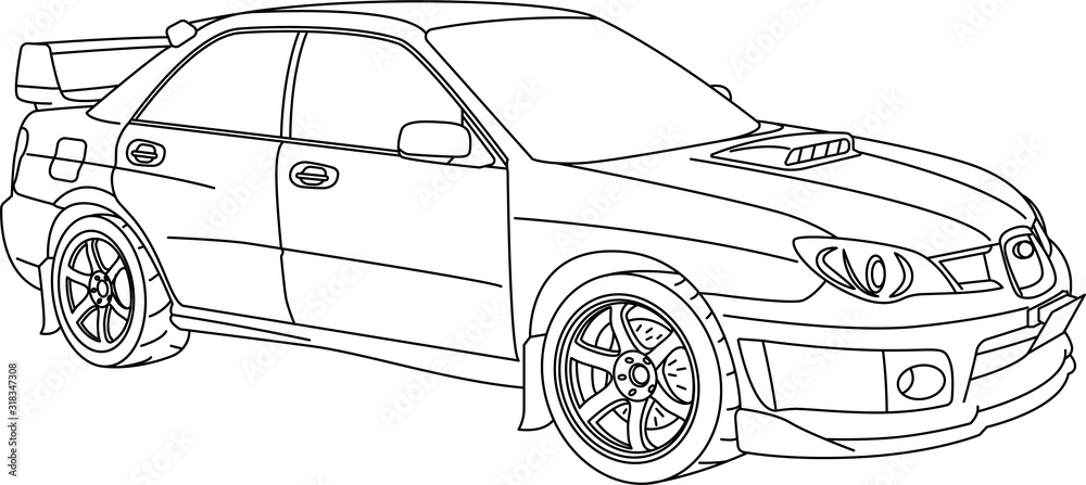 Car sketch vector illustration in black and white coloring paper page bookcar contour childrens coloring book color book silhouette car vector