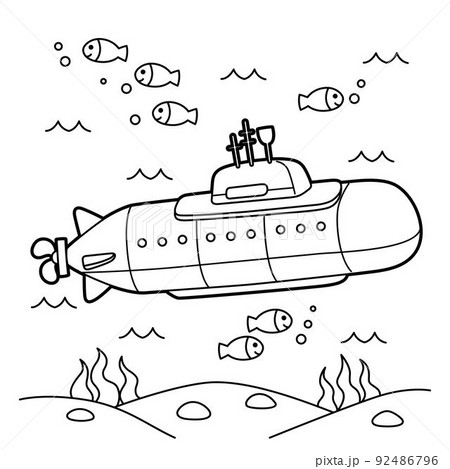 Nuclear submarine vehicle coloring page for kids