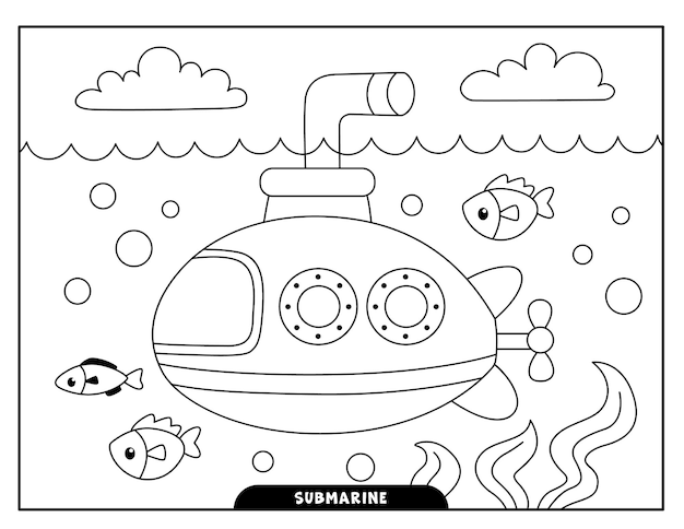 Premium vector submarine coloring pages for kids