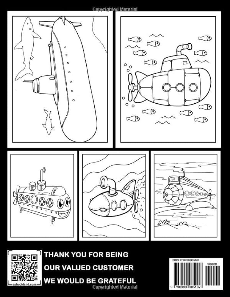 Submarine coloring book for kids underwater boat illustrations for kids boys and girls to draw perfect for special gag or white elephant gifts macias ayden books