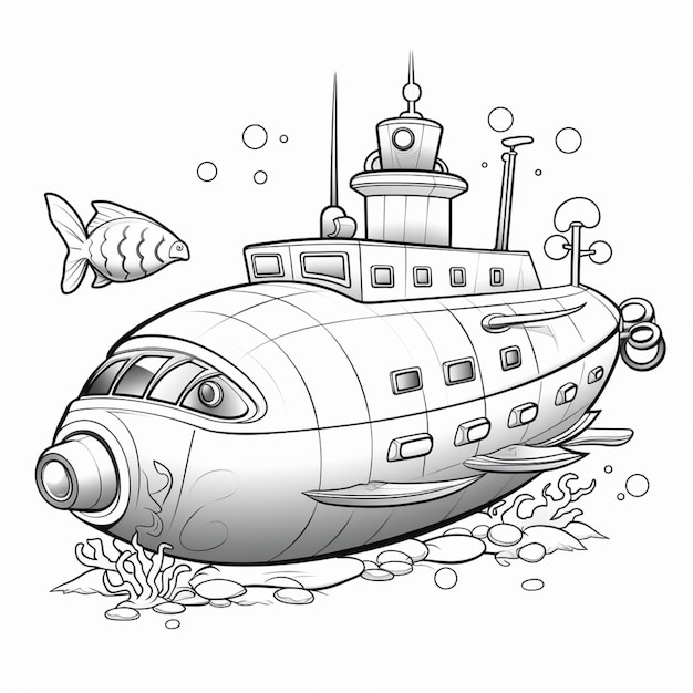 Premium ai image coloring pages for kids to print submarine coloring pages generative ai