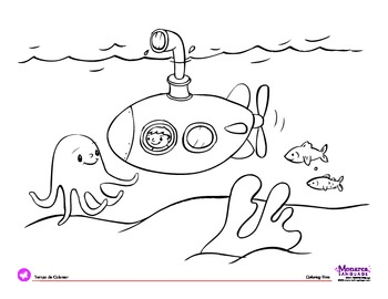 Coloring page transportation theme submarine by monarca language